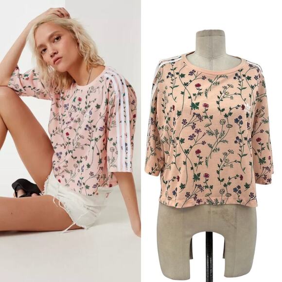 Adidas Originals T-Shirt Tee Top Crop Floral‎ Aint No Sunshine Pink Size Medium - Picture 1 of 15